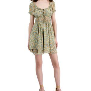 Self-Esteem Juniors' Short-Sleeve Peasant Mini Dress - Fresh Sage